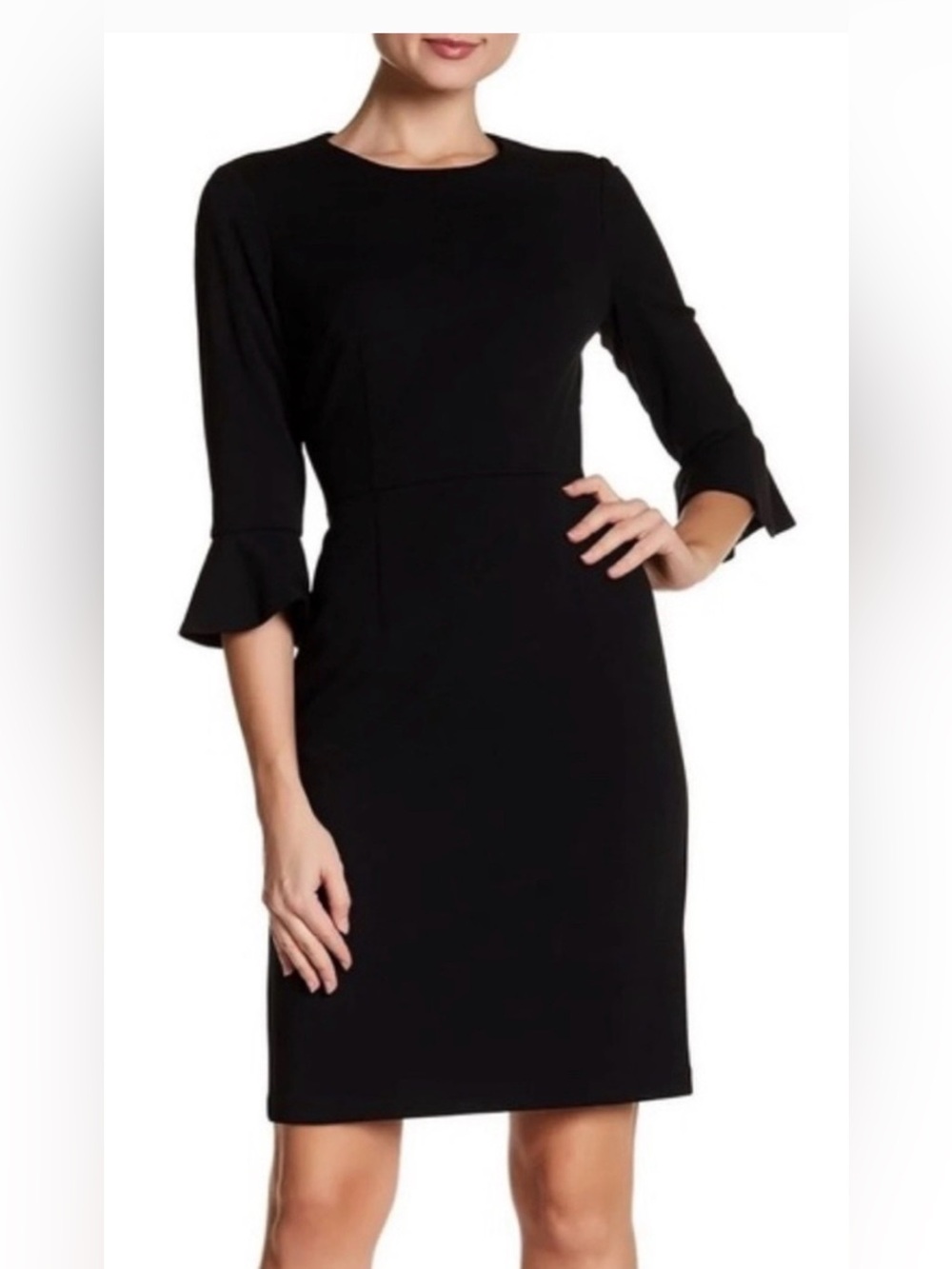 Donna Morgan Black Sheath Dress with Flared Three-Quarter Sleeves (6)